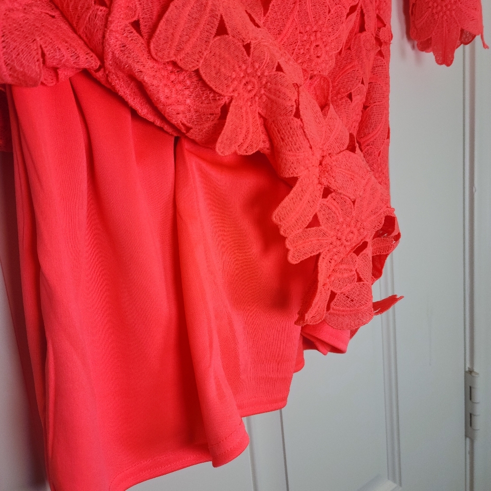 Ark&Co Women Coral Peach Lace  Mini Dress . Size S - Picture 4 of 15